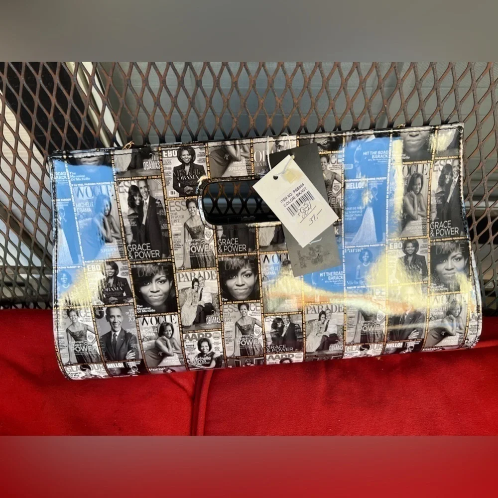 Handmade structured monochromatic Crossbody/ Clutch Obama and Michelle